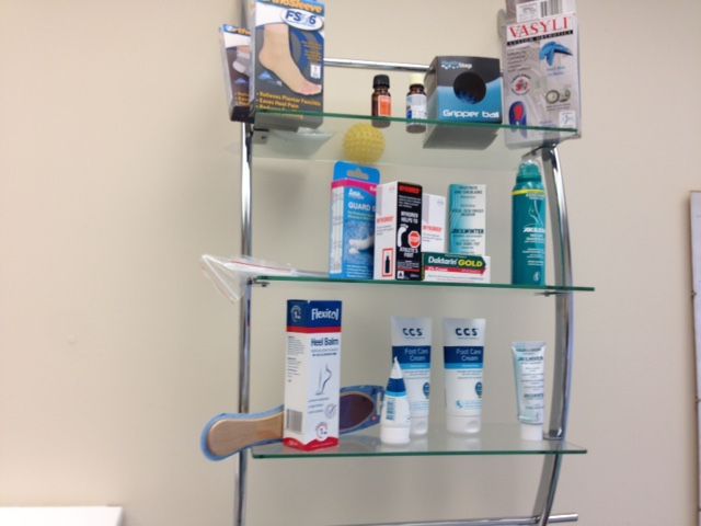 Glass display cabinet in clinic entranceway